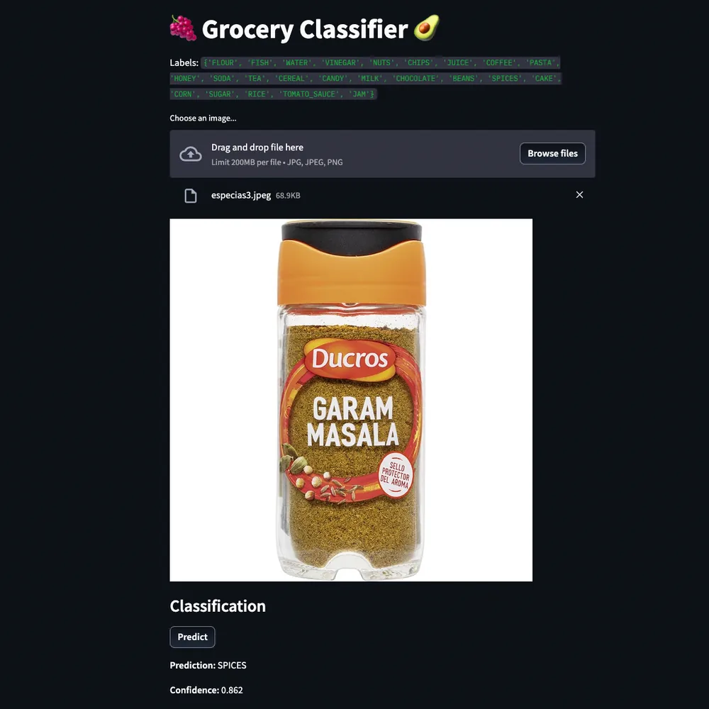 Grocery Classifier — main interface