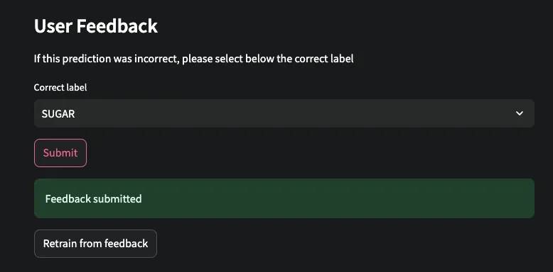 Grocery Classifier — submitting feedback