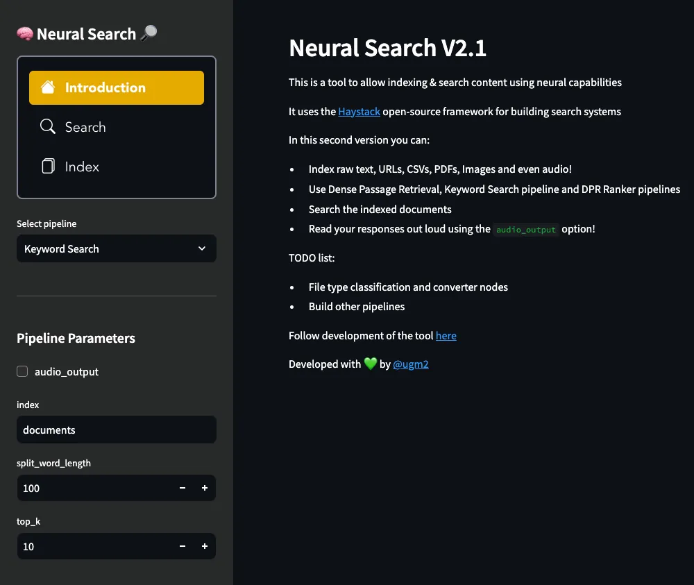 Neural Search — home screen